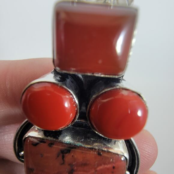 Handmade Silver Pendant Necklace with Red Jasper, Carnelian & 925 Sterling Chain - Picture 6 of 10